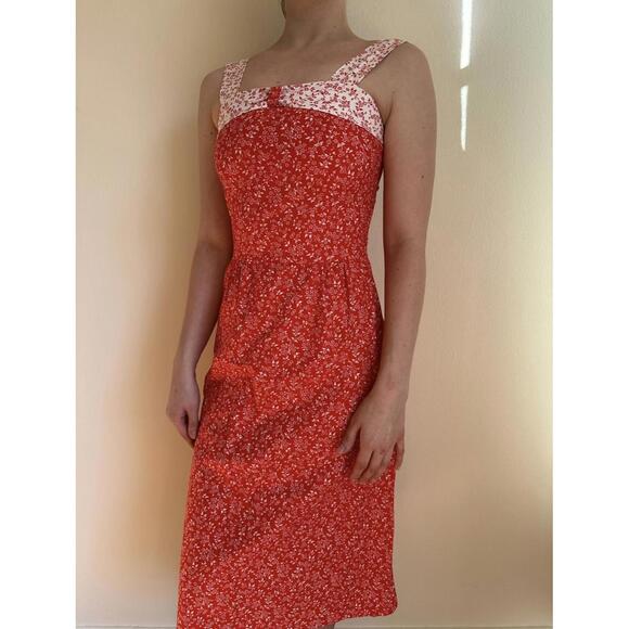 Red and White Handmade Floral Prairie Mini Dress - Picture 4 of 6